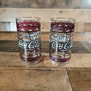 Vintage Coca Cola Glasses Tiffany Style Staind Glass Drinking Glasses